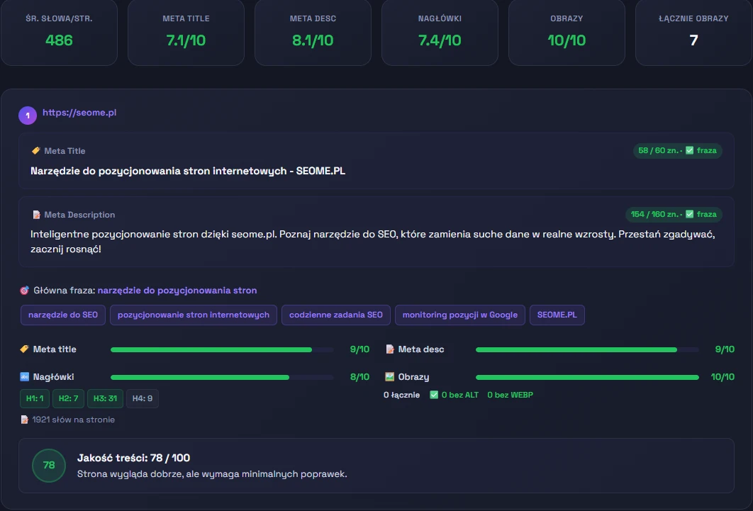 analiza tesci na stronie seome.pl przy uzyciu aplikacji seome.pl
