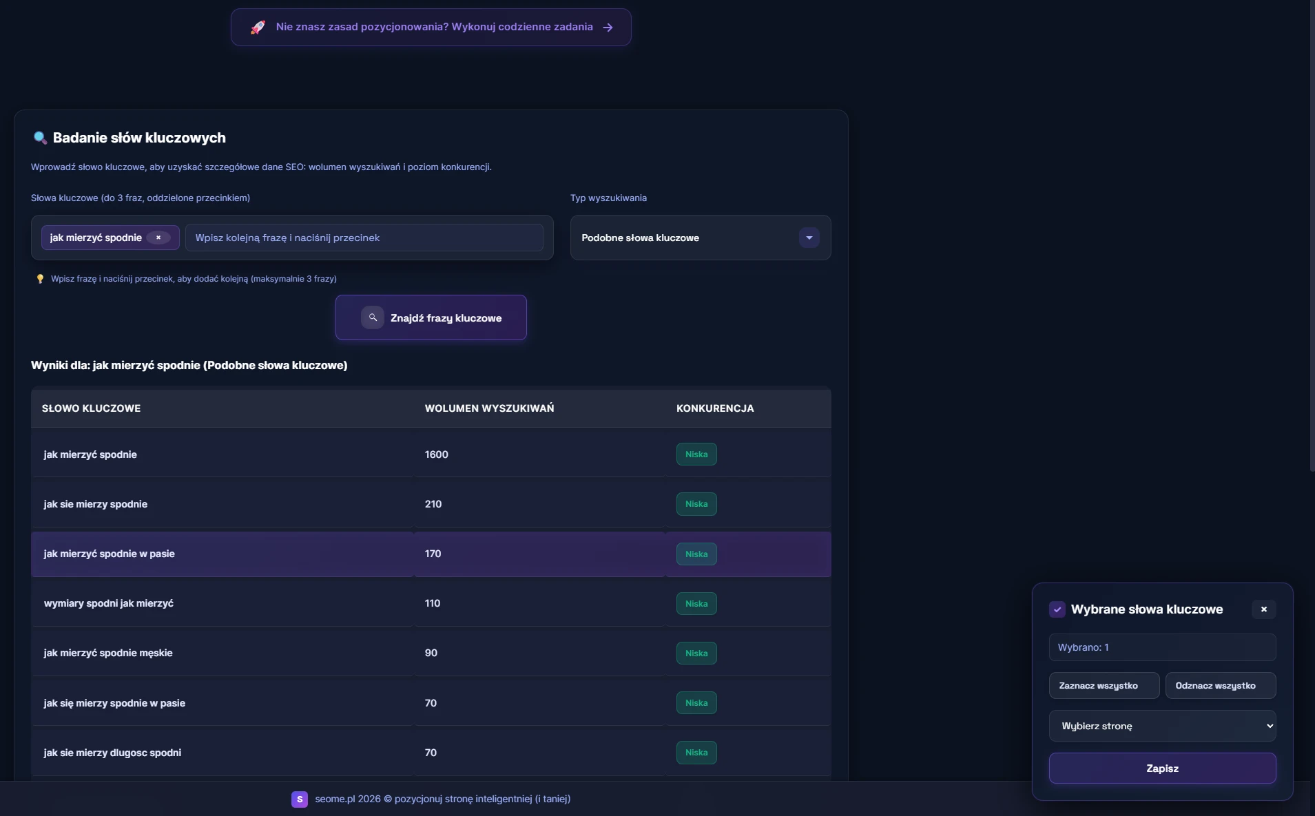 badanie potencjału fraz kluczowych przy użyciu aplikacji seome.pl